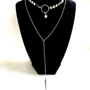 NWT Bohemian Silver Double Layered Star Necklace